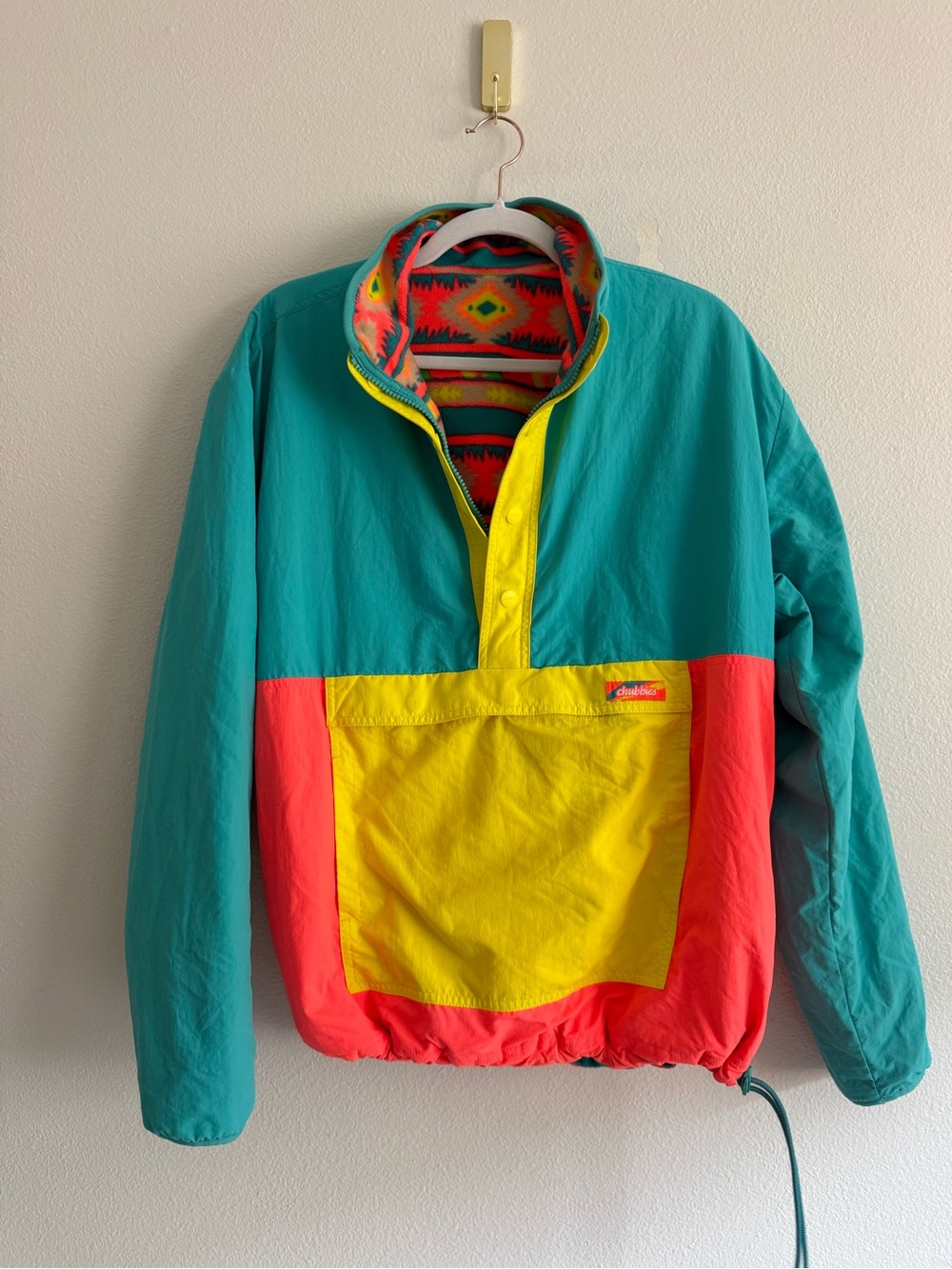 Chubbies Jacket Mens Sz S Reversible 1/2 Zip Aztec Colorblock Fleece 90s Retro